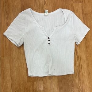 White Ribbed Cropped Top Large